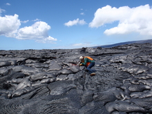 Diana Roman conducting fieldwork at Kilauea Volcano, Hawaii