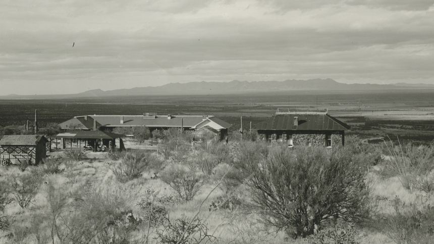 Black and white photo of Carnegie Science's former Desert Laboratory in Arizona