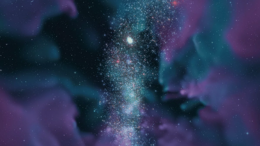 A globular cluster (white concentration of stars) naturally emerges in the high resolution EDGE simulations. These simulations also predict the existence of a new class of object: globular cluster-like dwarfs. Credit University of Surrey, Matt Orkney, Andrew Pontzen & Ethan Taylor