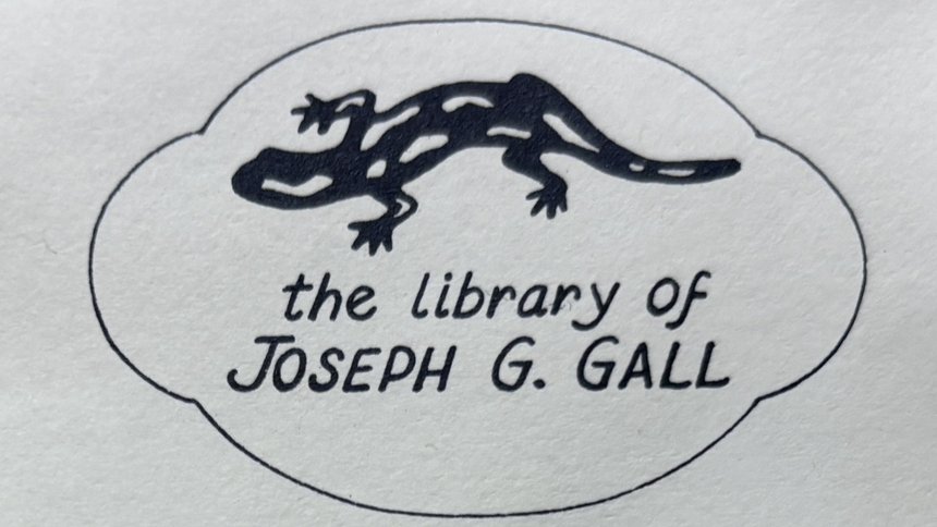 A bookplate from the library of Carnegie Science biologist Joseph Gall