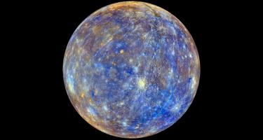 The planet Mercury on a black background. This colorful view of Mercury was produced by using images from the color base map imaging campaign during MESSENGER's primary mission.  NASA/Johns Hopkins University Applied Physics Laboratory/Carnegie Science