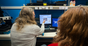 Steele points to a sample of Martian meteorite 