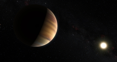 This artist’s view shows the hot Jupiter exoplanet 51 Pegasi b, sometimes referred to as Bellerophon, which orbits a star about 50 light-years from Earth in the northern constellation of Pegasus (The Winged Horse). Credit: ESO/M. Kornmesser/Nick Risinger (skysurvey.org)