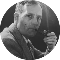Edwin Hubble smoking a pipe in a circle
