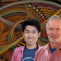 Mike Wong and Bob Hazen with fractal background
