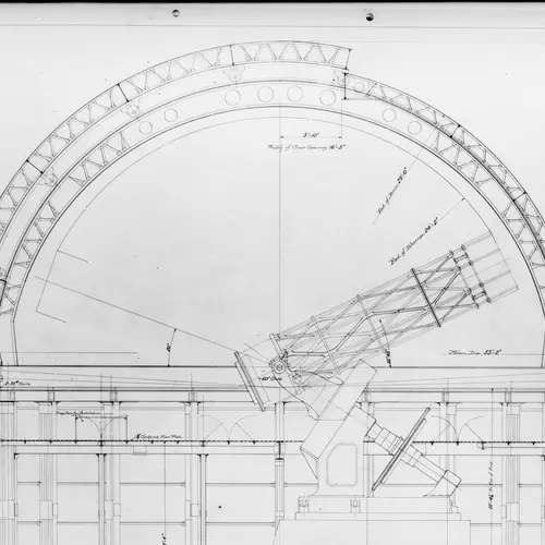 Blueprint for the 60–inch telescope and dome, Mount Wilson Observatory.