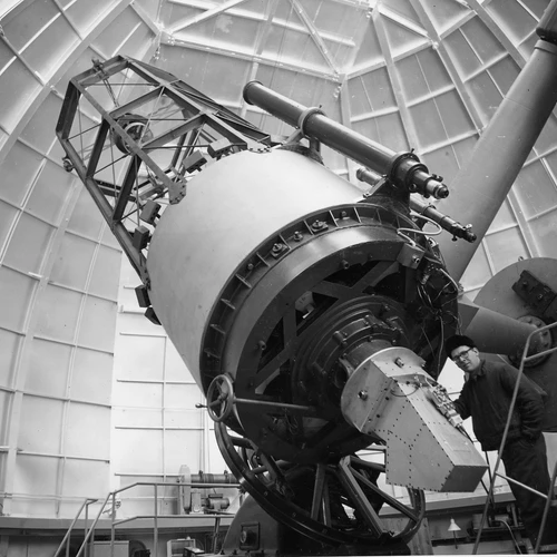 Carnegie astronomer W. Kent Ford with the Perkins Telescope at Lowell Observatory.
