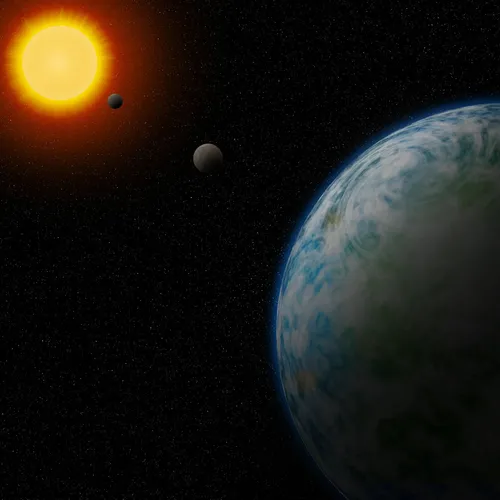 Artist's conception of  the nearest temperate super-Earth to us that is not tidally locked to its star