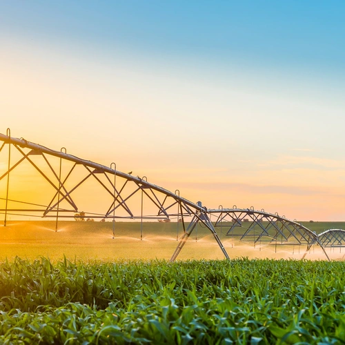 Irrigation being deployed in a field. Image purchased from Shutterstock.