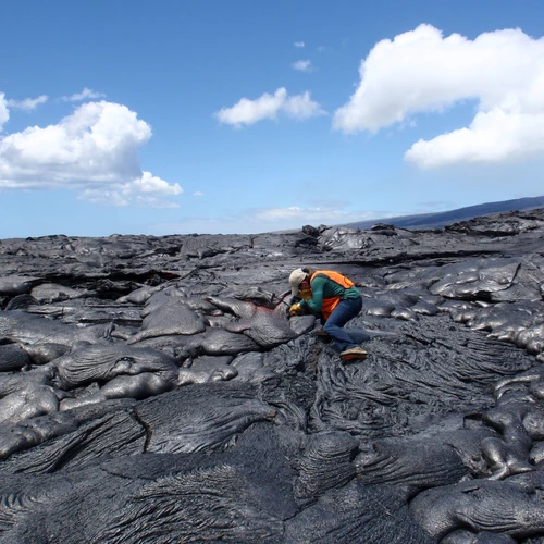 Diana Roman conducting fieldwork at Kilauea Volcano, Hawaii