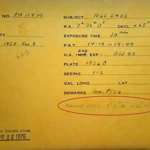 Glass plate sleeve with asteroid notations.