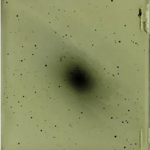 Emulsion side of comparison photographic plate H331H, taken by Edwin Hubble with the Hooker 100-inch telescope of the Mount Wilson Observatory.