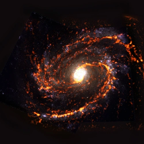 NG4321 is shown here as an ALMA (orange/red) composite with Hubble Space Telescope (HST) data