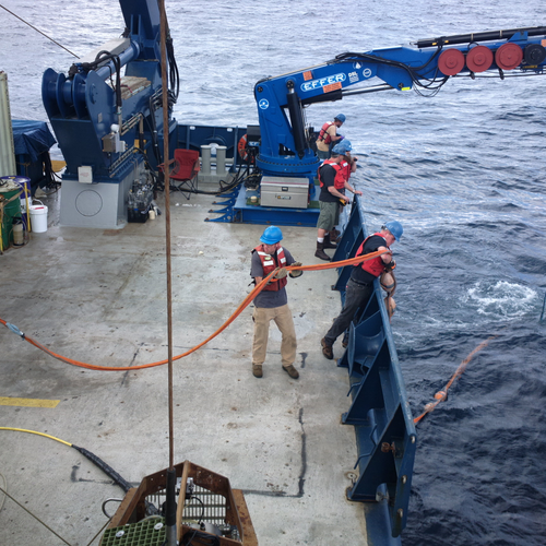 Fieldwork at sea on the Atlantis research vessel. 