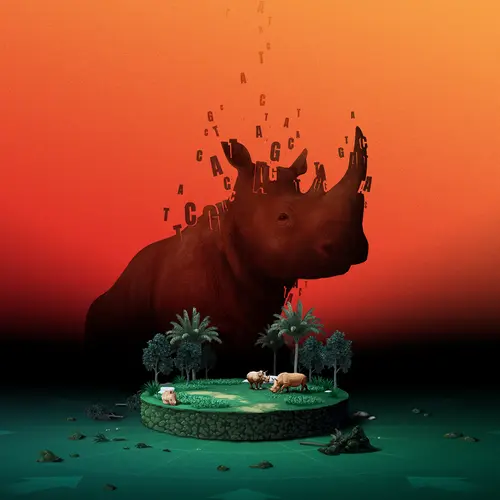 Artist’s concept illustrating the rhino's decreasing geographical range and loss of genetic variability. Artwork is courtesy of Mark Belan | artscistudios.com.