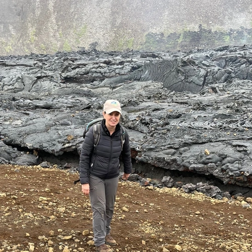 Diana Roman doing fieldwork in Iceland. Photo courtesy of Carnegie President Eric D. Isaacs.