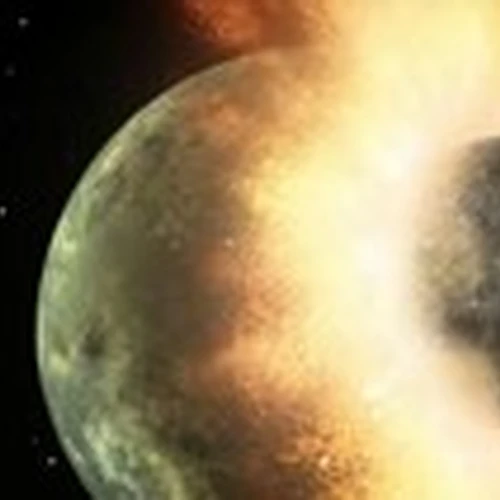 Artist's conception of a planetary smashup whose debris was spotted by NASA's Spitzer Space Telescope in 2009 