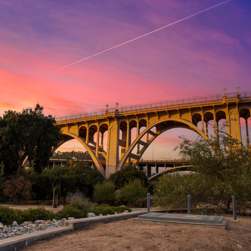A bridge in Pasadena at sunset