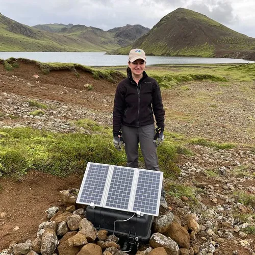 Diana Roman with a Quick Deploy Box (QDB) at a research site in Iceland
