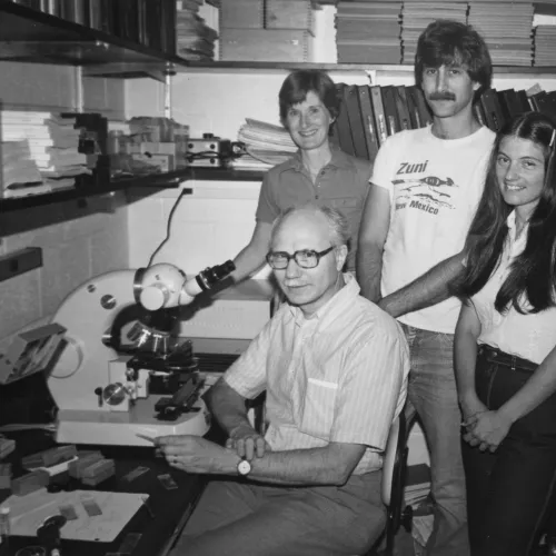 Gall group in the lab at Carnegie Science, 1980s