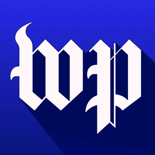 Washington Post Logo on Blue background with shadow