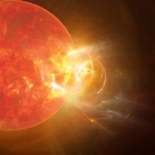 Artist's concept of a stellar flare from Proxima Centauri. Credit: NSF/AUI/NSF NRAO/S. Dagnello.