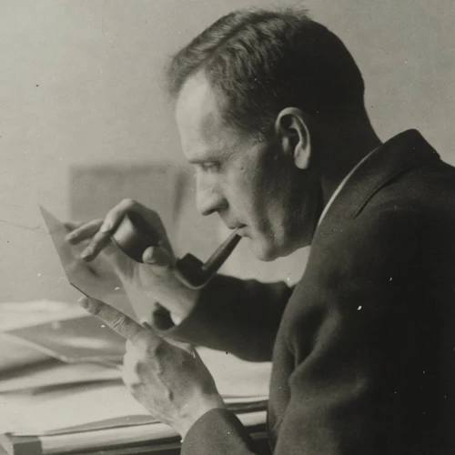 Edwin Hubble working with a glass plate