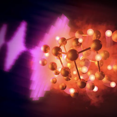 An artist's conception of gold hydride synthesiss courtesy of Greg Stewart/ SLAC National Accelerator Laboratory