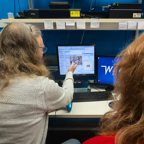 Steele points to a sample of Martian meteorite 