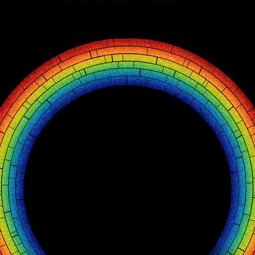 A rainbow arc against a black background. 